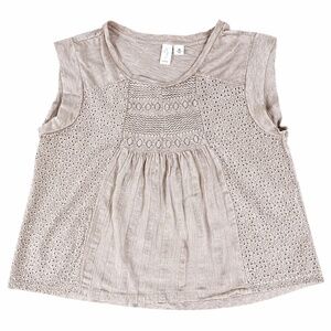 Joie Brown Lace Panel Boho Blouse Size Medium Textured Smocked Top